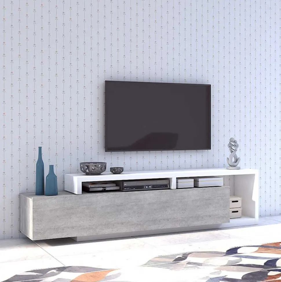 TV Lowboard in Betonoptik & Weiß - Venatio