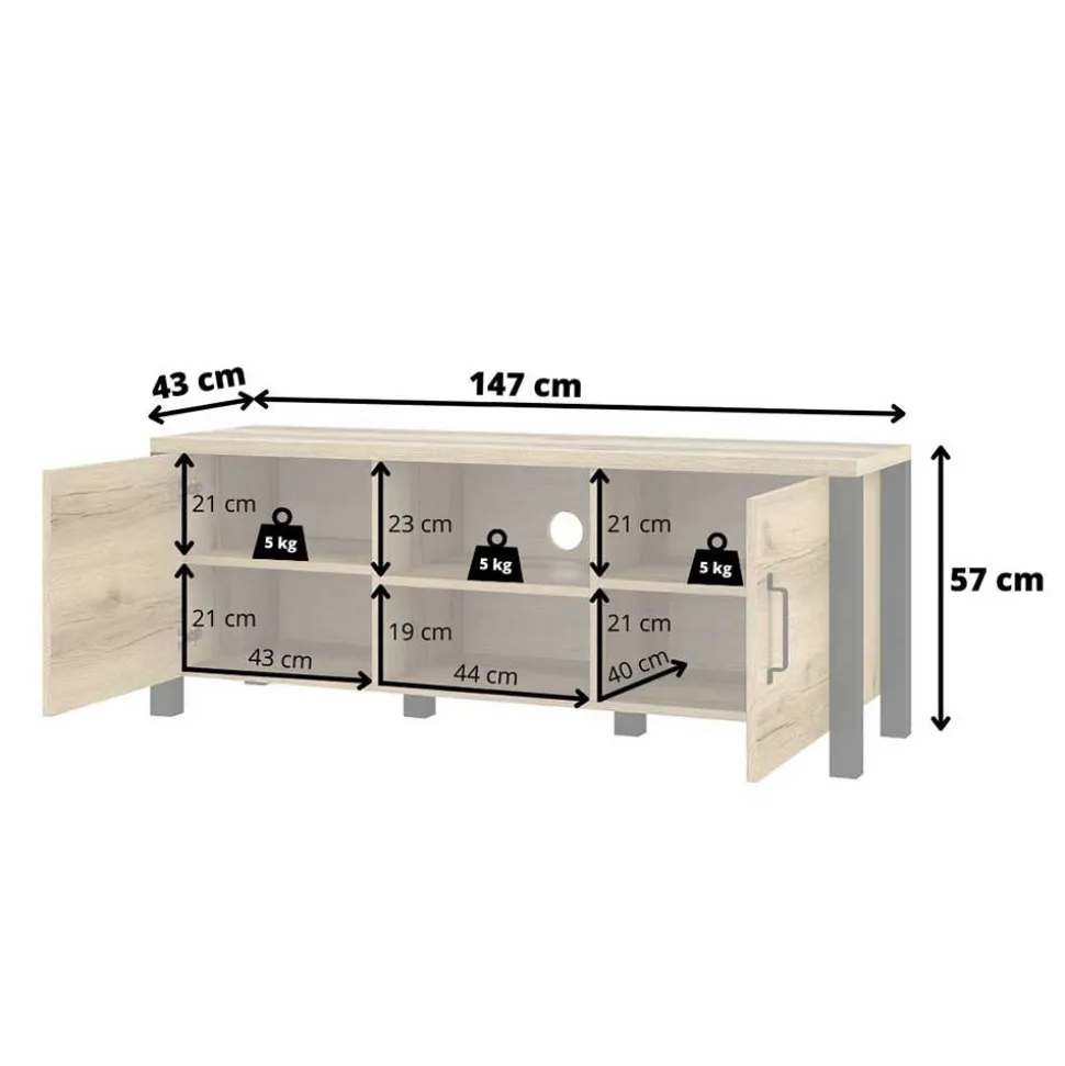 TV Lowboard in Fichte Holzoptik - Simeona