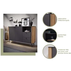 TV Lowboard in Grau und Wildeiche - Penzanca