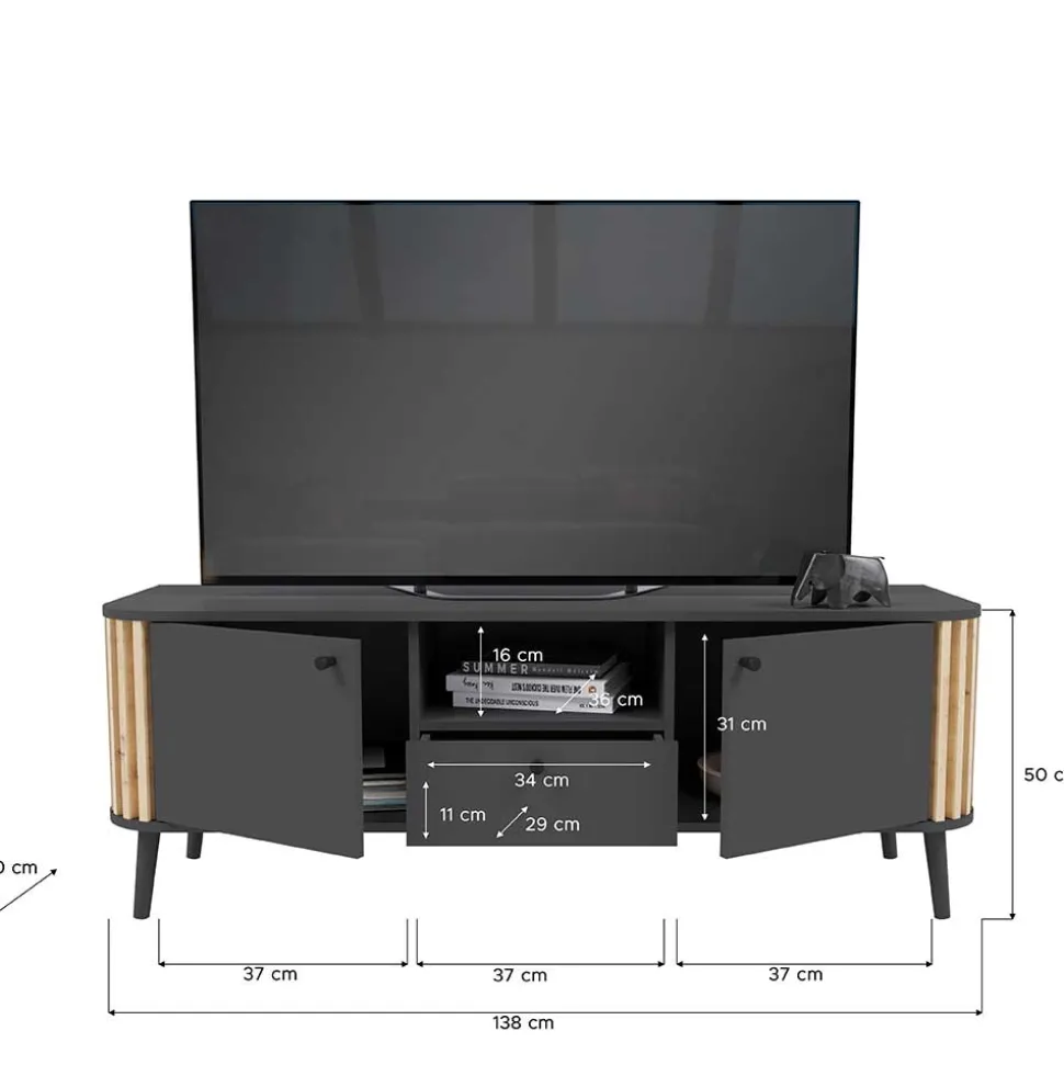 TV Lowboard in Grau und Wildeiche - Penzanca