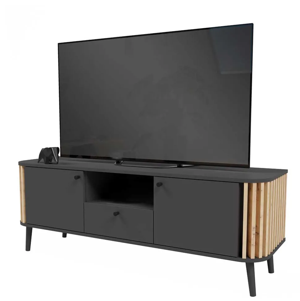 TV Lowboard in Grau und Wildeiche - Penzanca