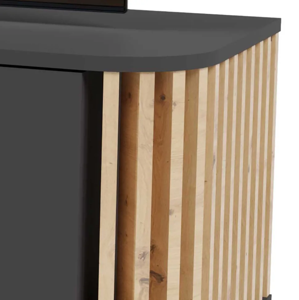TV Lowboard in Grau und Wildeiche - Penzanca