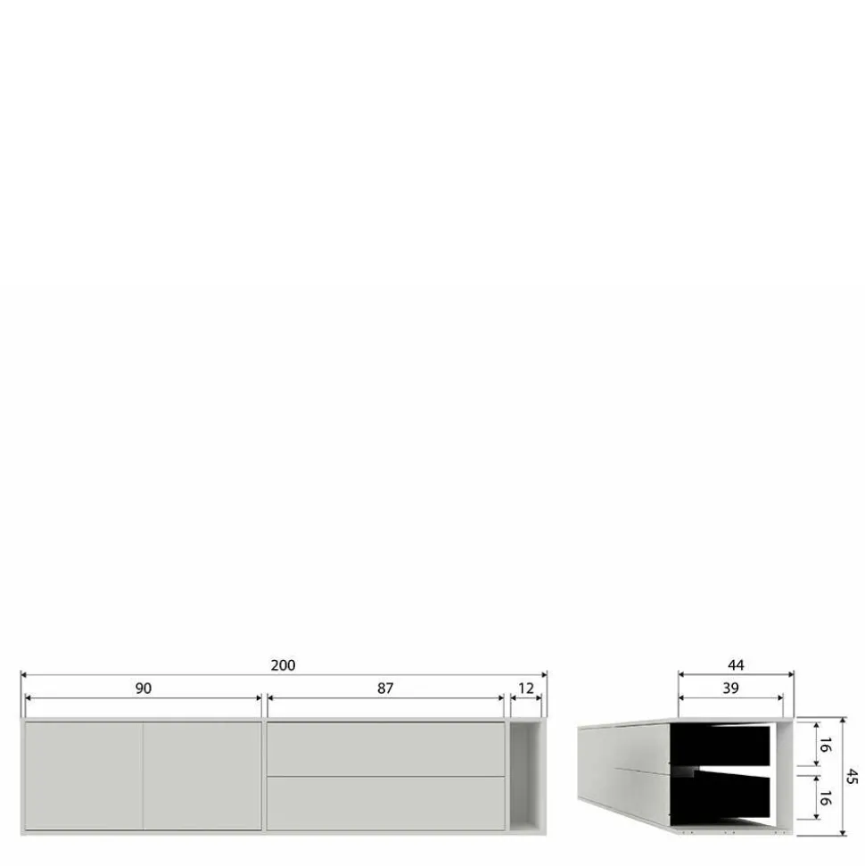 TV Lowboard in Hellgrau Kiefernholz - Prime