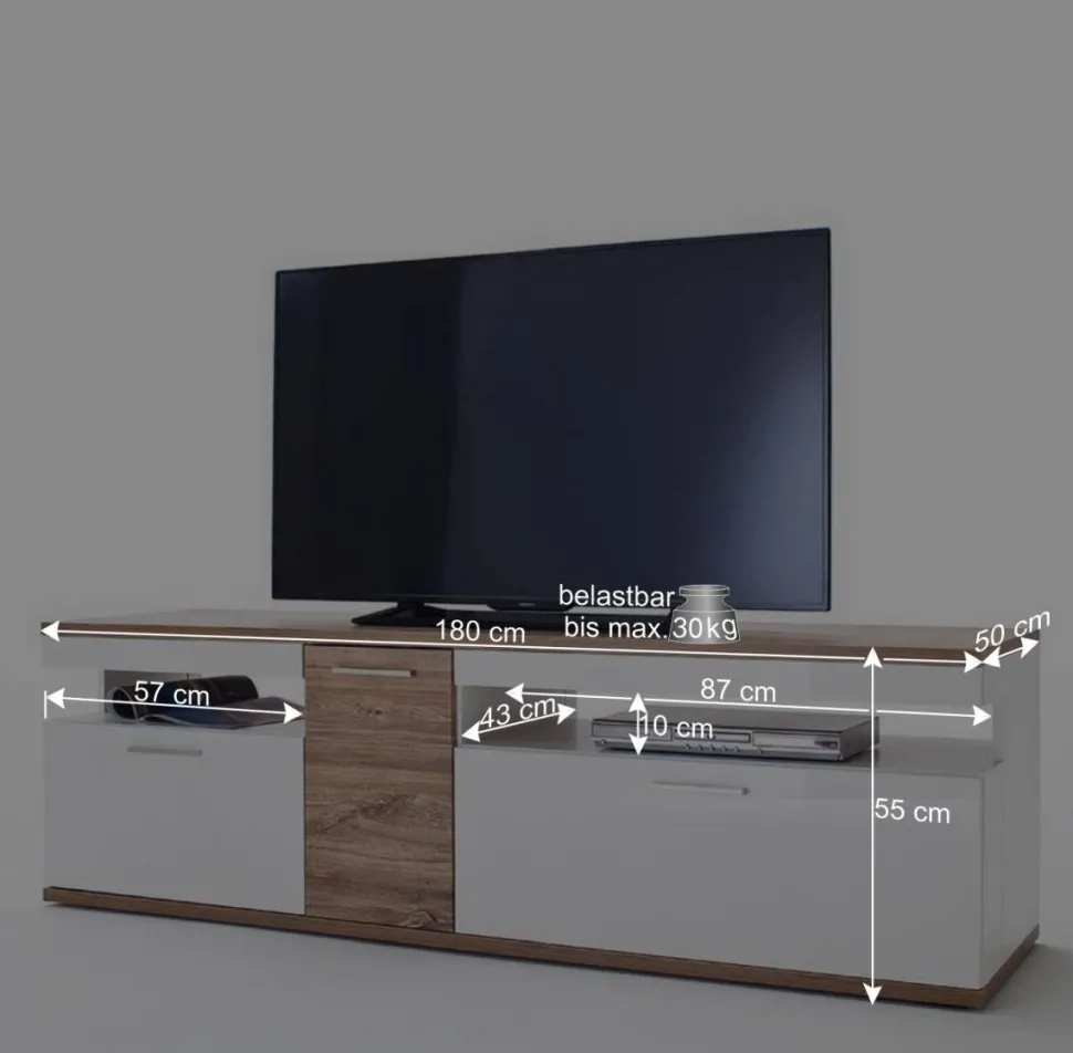 TV Lowboard in Hochglanz Weiß - Icadro