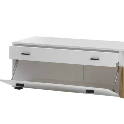 TV Lowboard in Mattweiß mit Wildeiche - Nenaloro