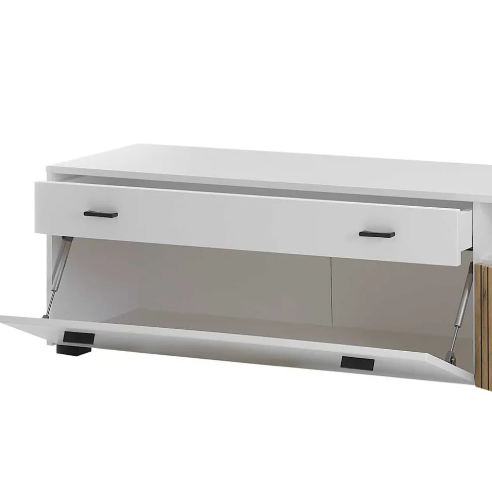 TV Lowboard in Mattweiß mit Wildeiche - Nenaloro
