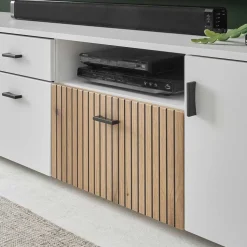 TV Lowboard in Mattweiß mit Wildeiche - Nenaloro