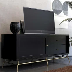TV Lowboard in Schwarz mit Gold - Prasery