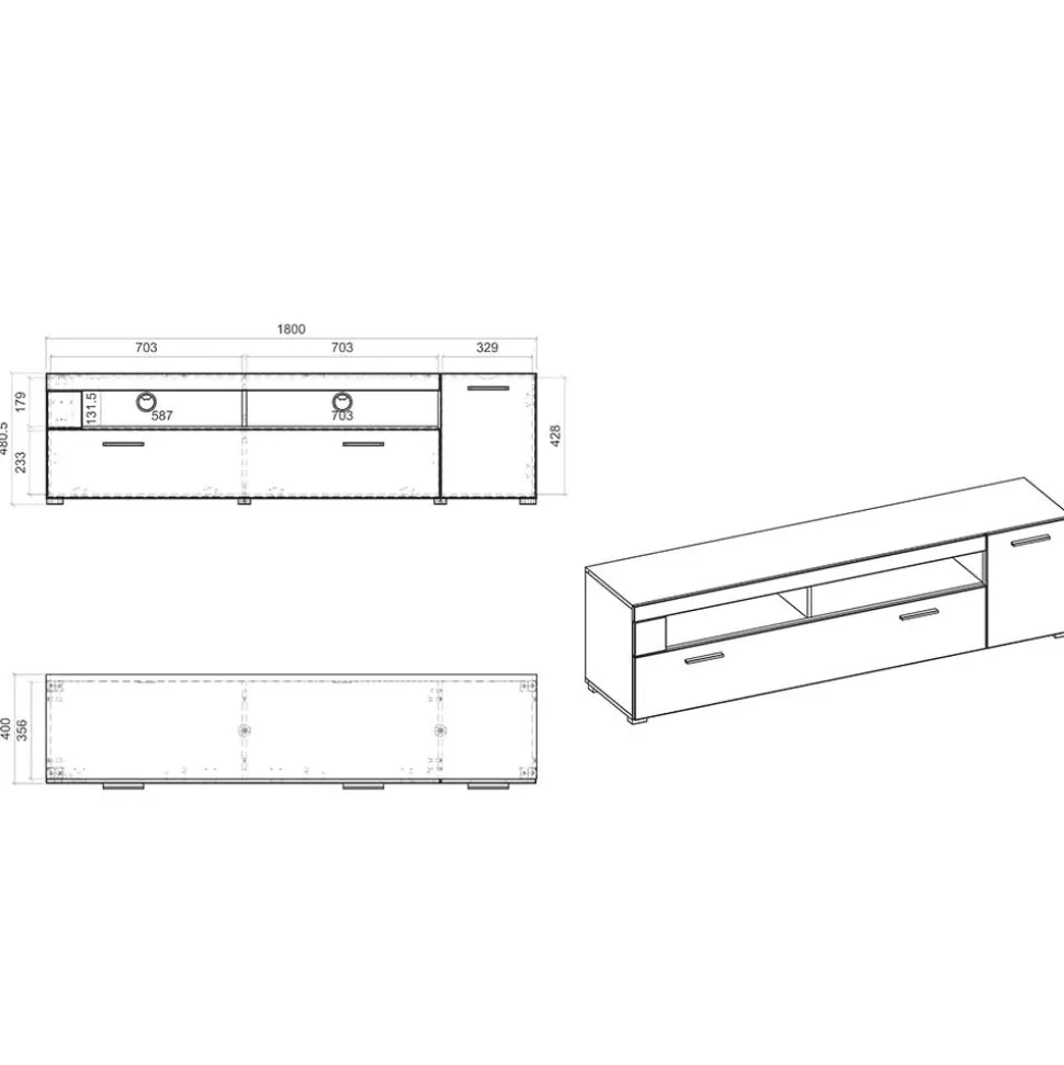TV Lowboard in Weiß hochglänzend - Timmona