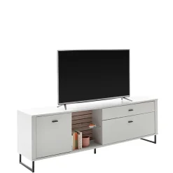 TV Lowboard in Weiß mit Wildeiche - Varzino