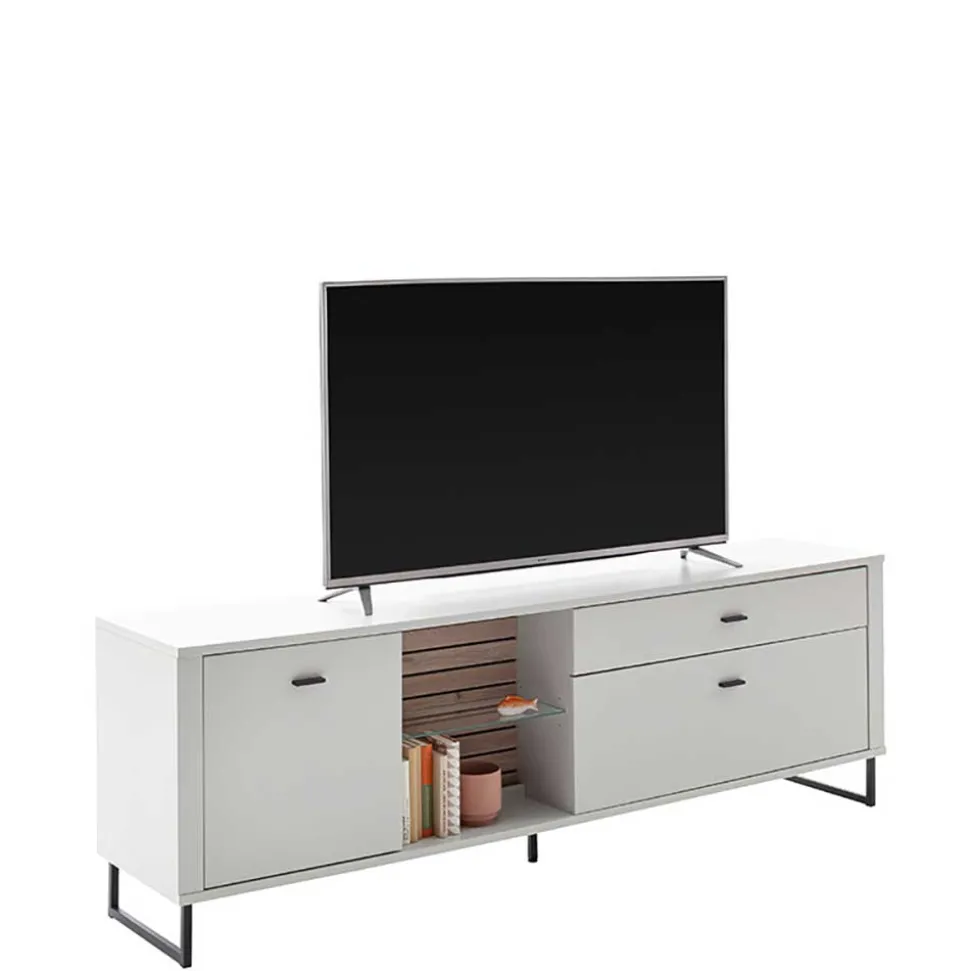 TV Lowboard in Weiß mit Wildeiche - Varzino