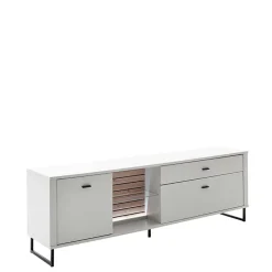 TV Lowboard in Weiß mit Wildeiche - Varzino