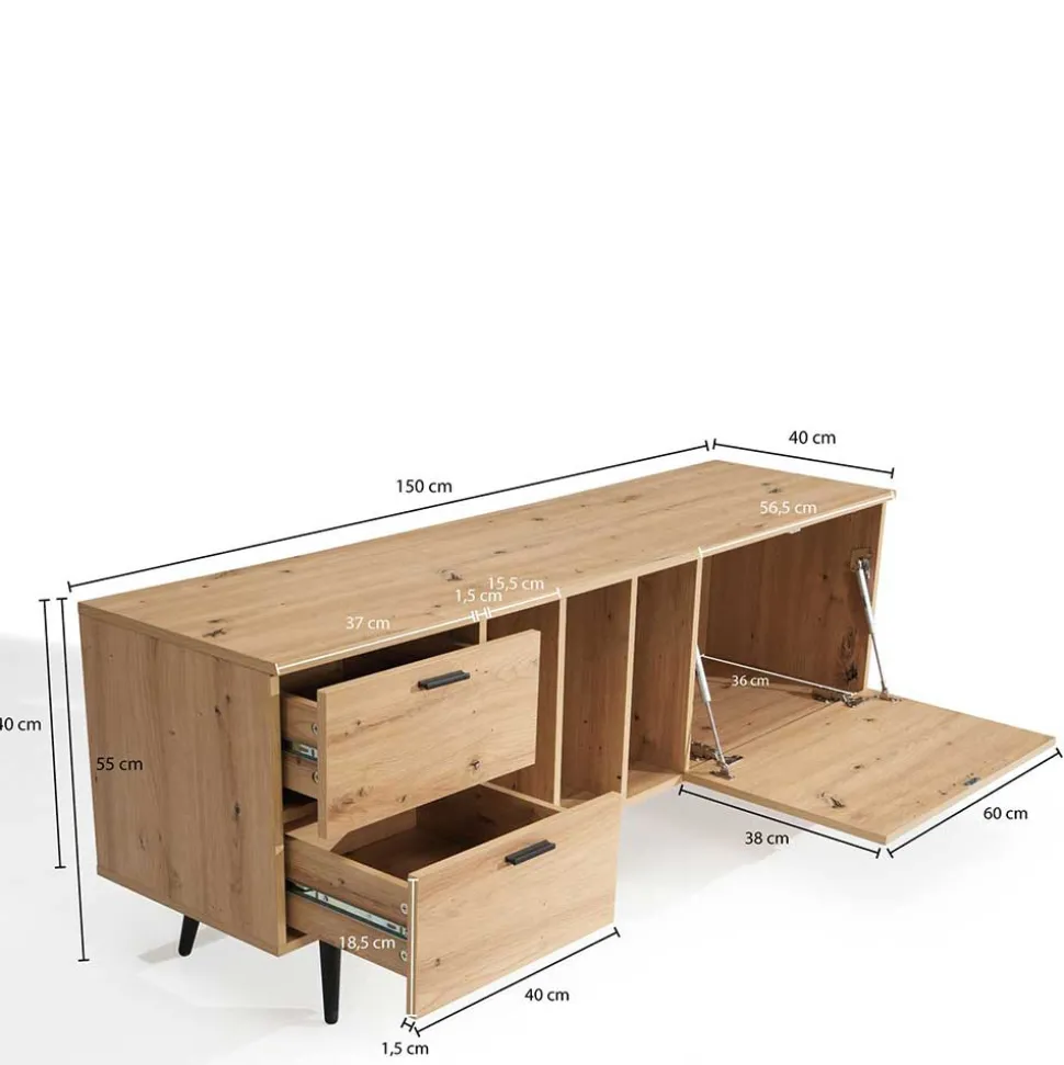 TV Lowboard in Wildeiche Holzoptik - Ziris