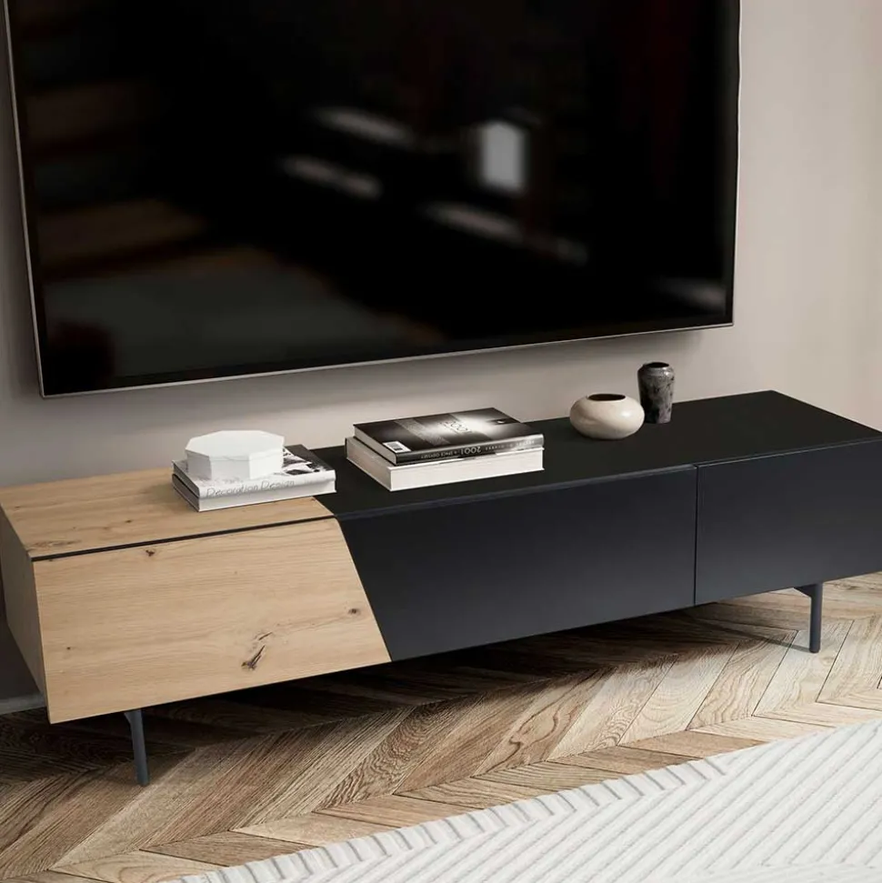 TV Lowboard in Wildeiche Optik & Schwarz - Camplona