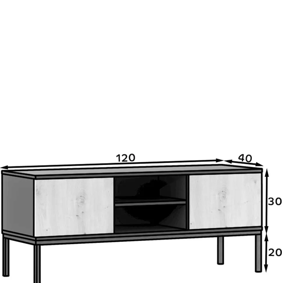 TV Lowboard mit zwei Türen und Fächern - Cavan