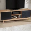 TV Unterschrank in Dekor Eiche Natur und Schwarz - Heraklion