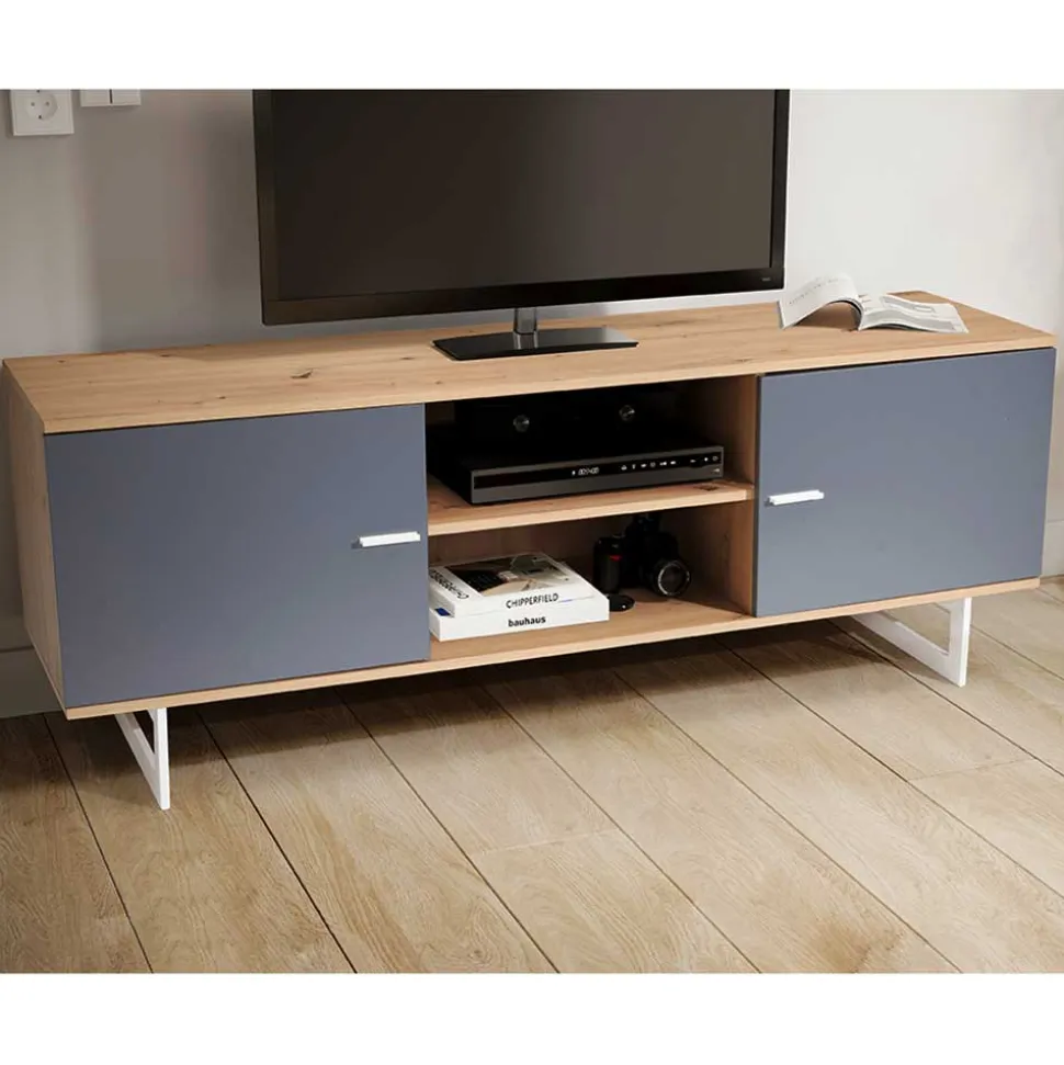 TV Unterschrank in Eiche Optik mit Grau - Flurin