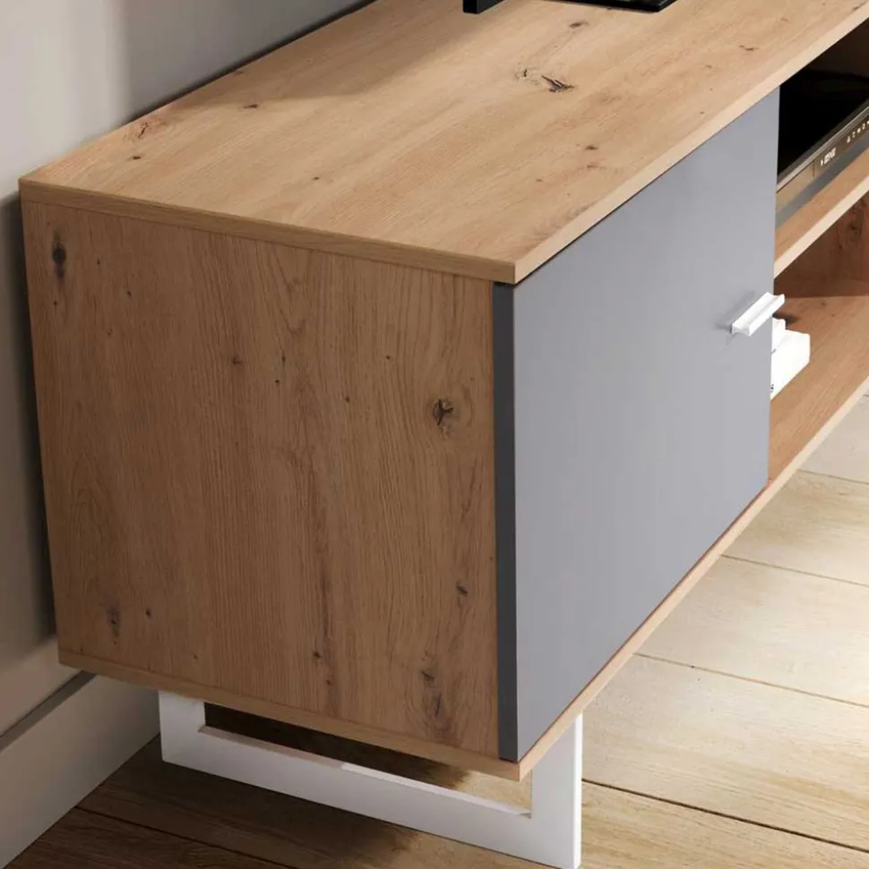 TV Unterschrank in Eiche Optik mit Grau - Flurin