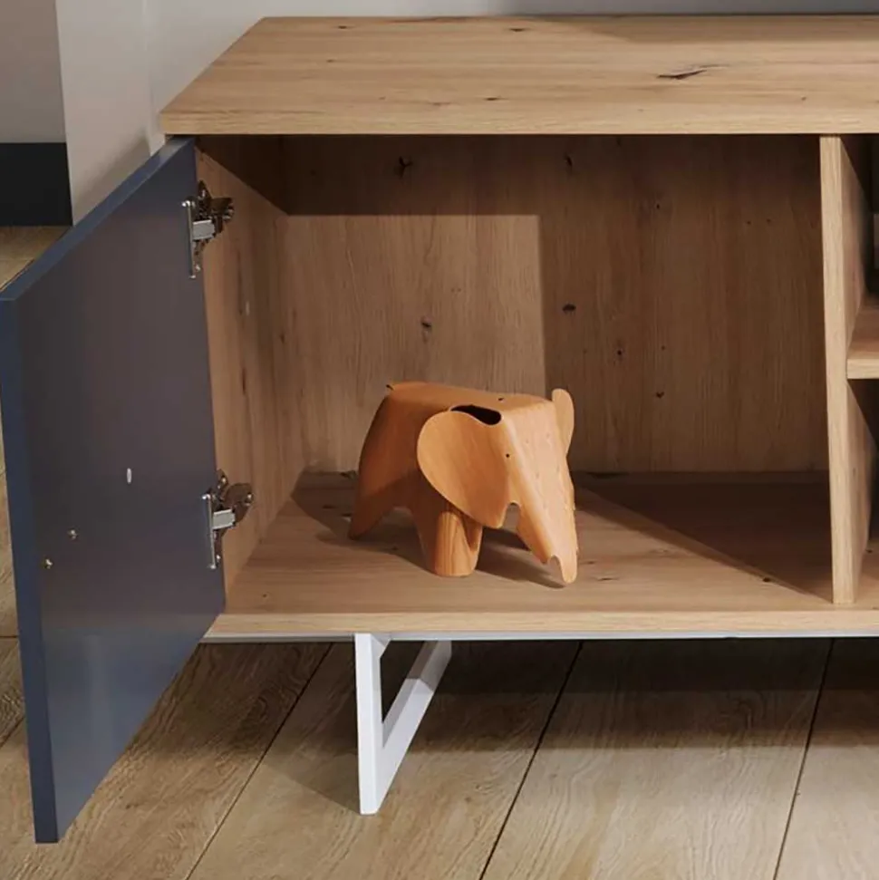 TV Unterschrank in Eiche Optik mit Grau - Flurin