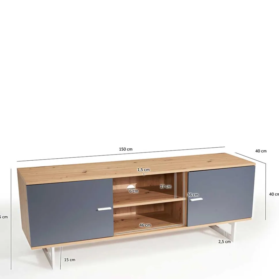 TV Unterschrank in Eiche Optik mit Grau - Flurin
