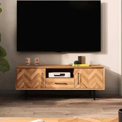 TV Unterschrank mit Fischgrät Design Türen - Kerfa