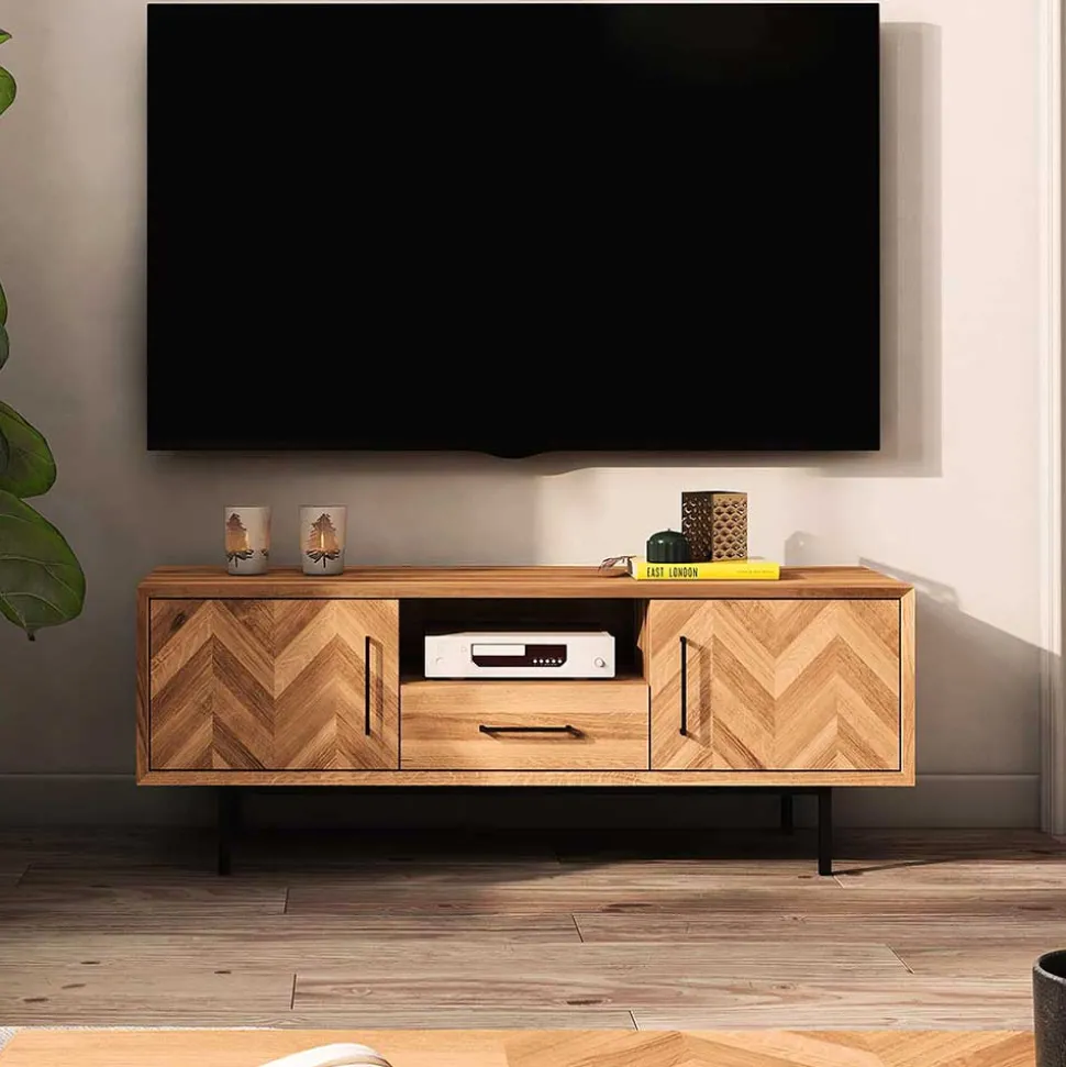 TV Unterschrank mit Fischgrät Design Türen - Kerfa