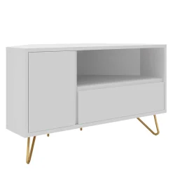 TV-Board für die Ecke in Weiß & Gold - Patinca