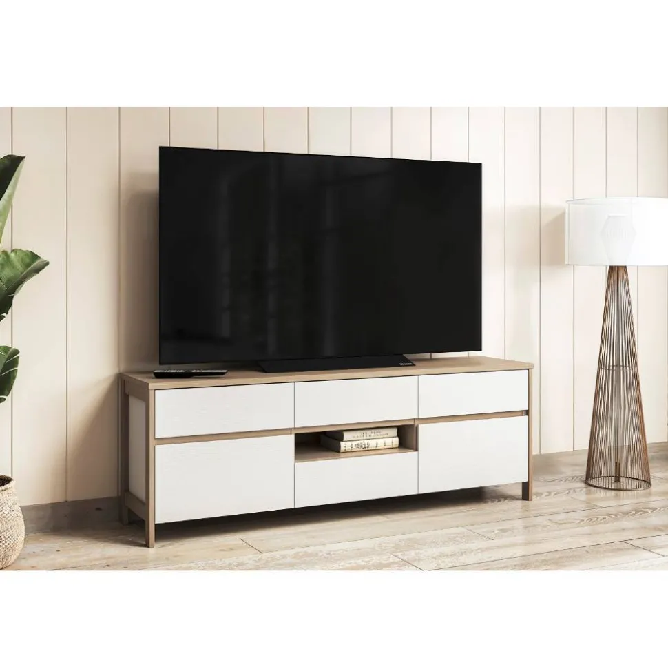 TV-Board in Weiß und Eiche Dekor - Ovidio
