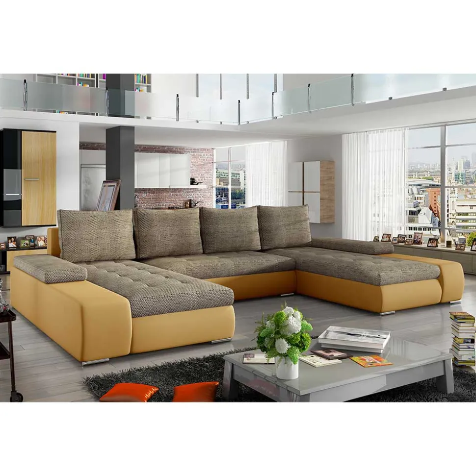U-Design Wohnlandschaft in Beige und Ocker - Gravura