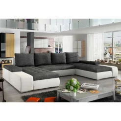 U-Design Wohnlandschaft in Dunkelgrau und Weiß - Alfonosso