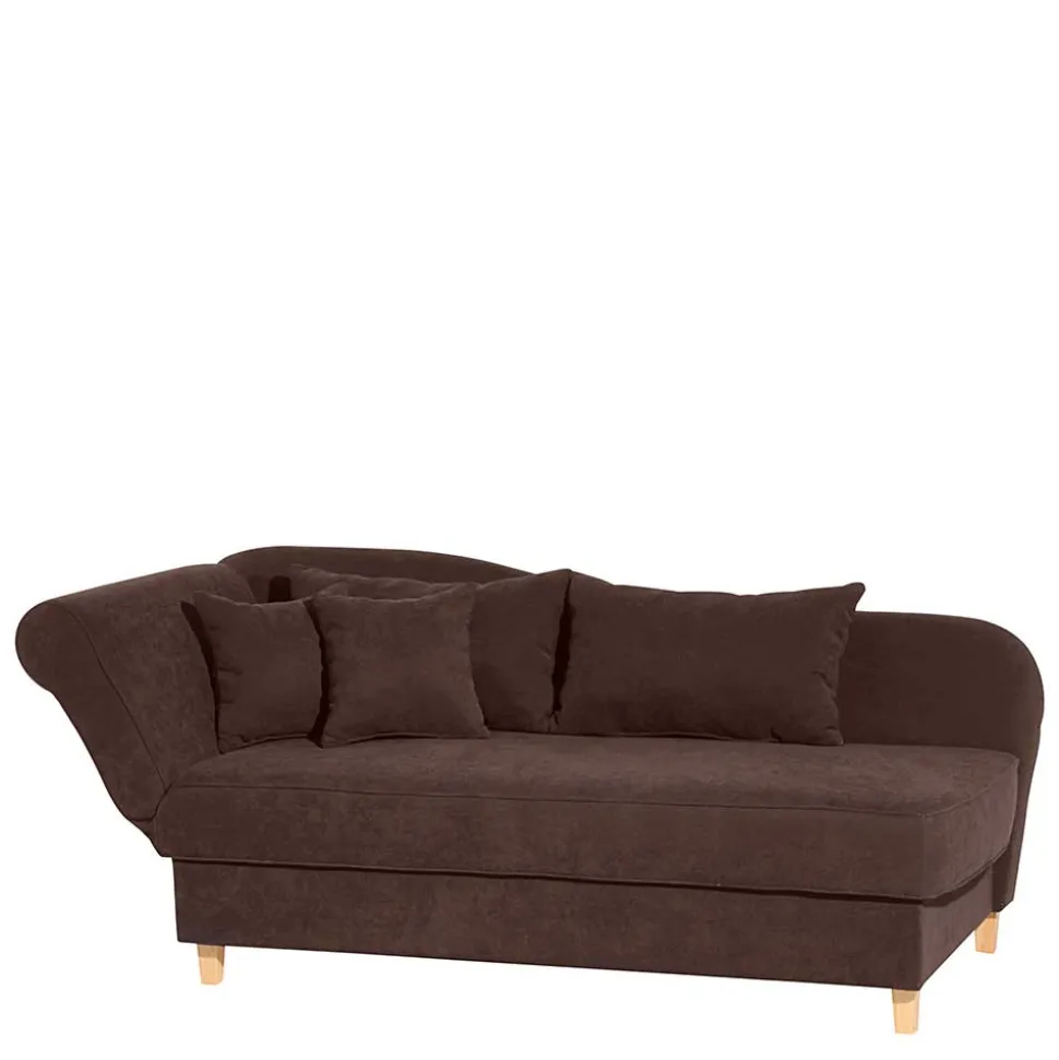 Velours Recamiere in Braun mit Buche - Curney
