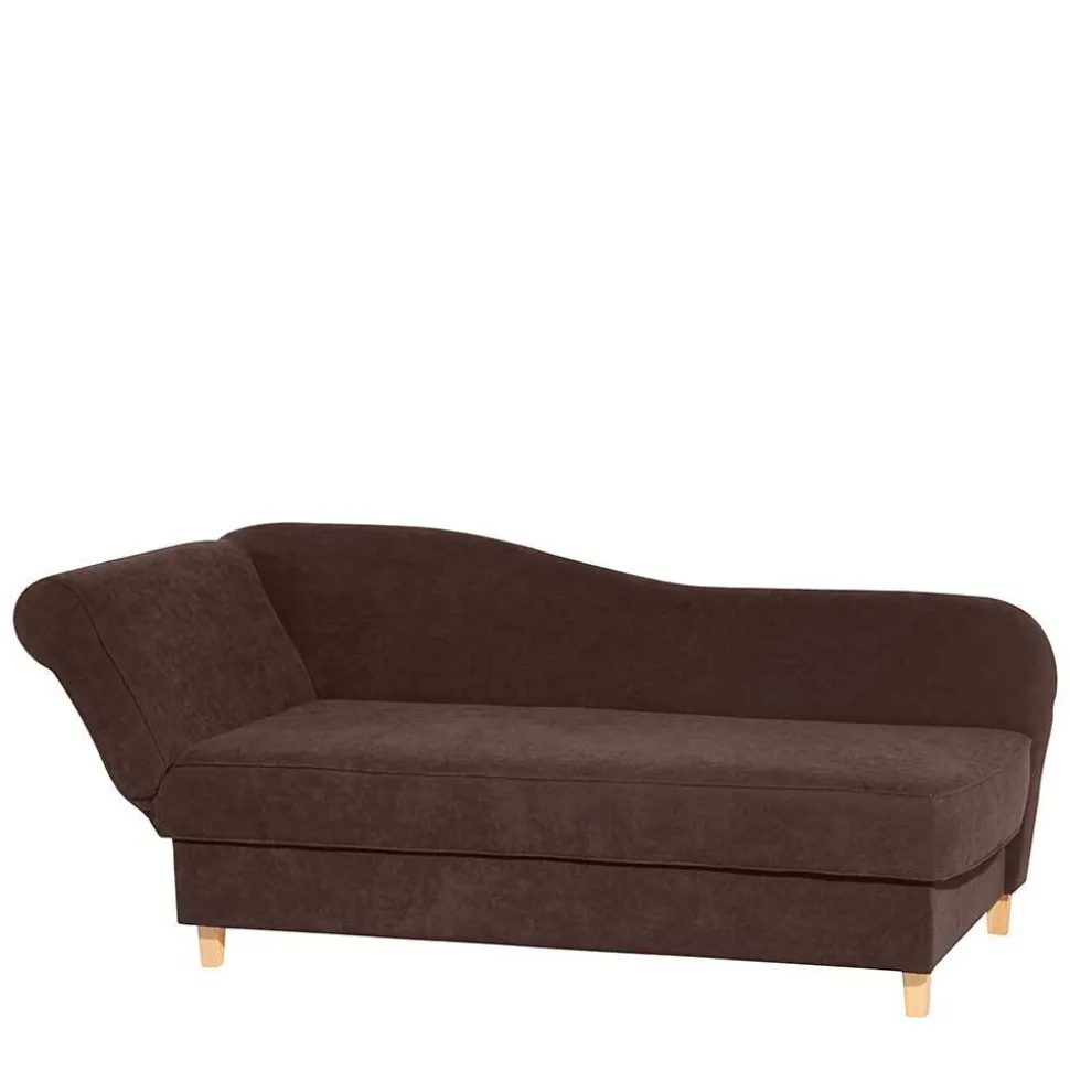 Velours Recamiere in Braun mit Buche - Curney