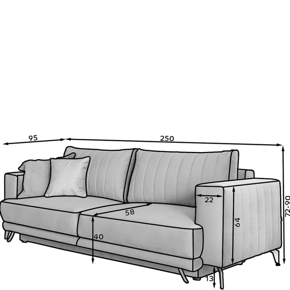 Velours Schlafcouch mit 145x215 cm Liegefläche - Lotta
