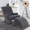 Velours Sessel in Anthrazit und Nussbaum - Izmael