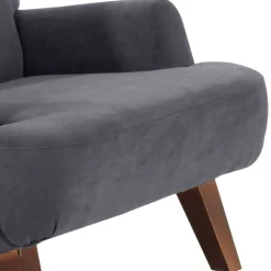 Velours Sessel in Anthrazit und Nussbaum - Izmael