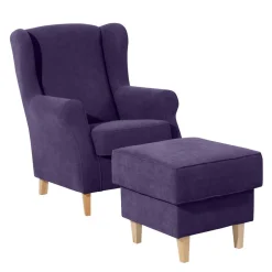 Velours-Ohrensessel in Violett mit Buche - Antonia