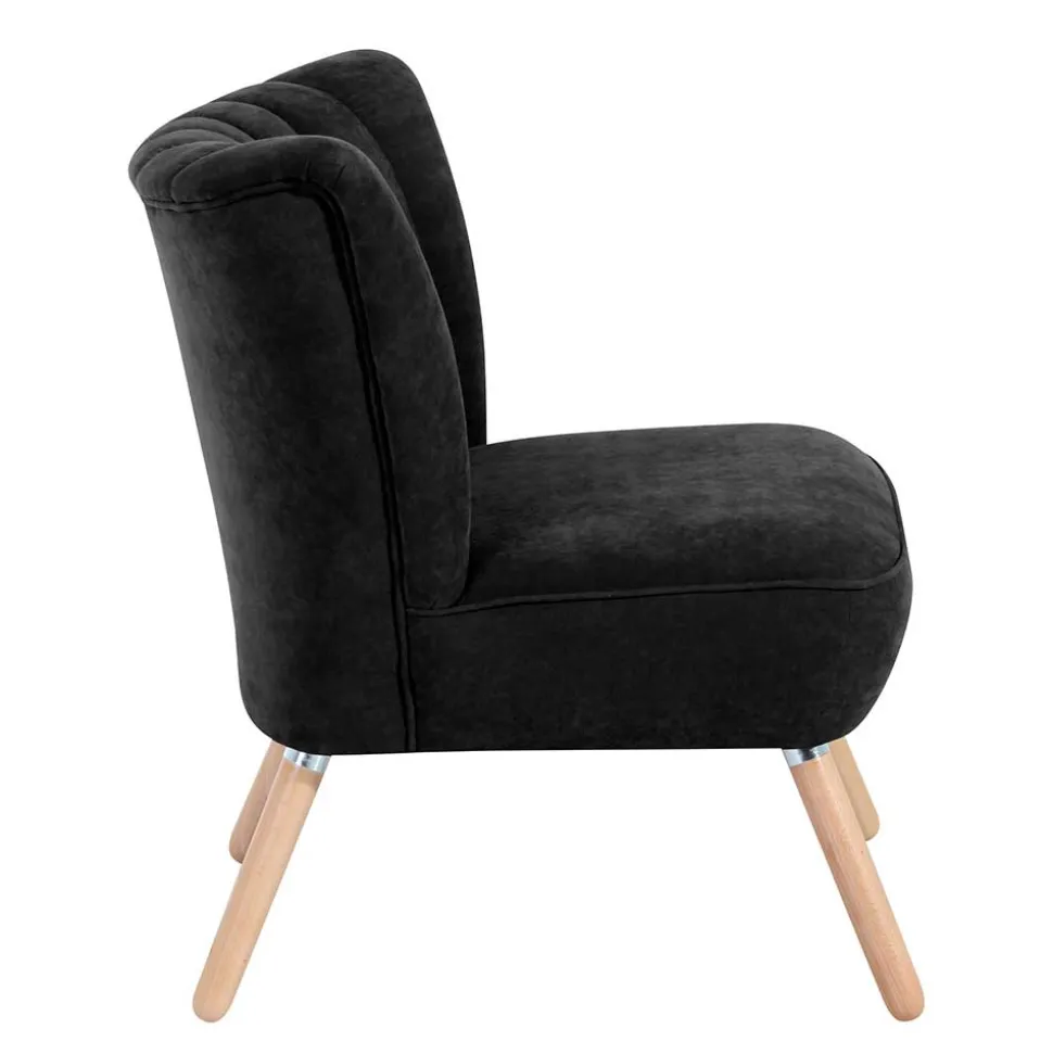 Velours-Sessel in Schwarz und Buche Natur - Avenzas
