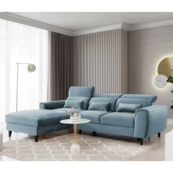 Viersitzer Ecksofa in Hellblau - matter Samt - Memphis