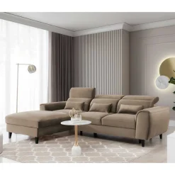 Viersitzer Wohnlandschaft in Beige Veloursstoff - Ladeus