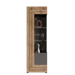Vitrine in Wildeiche NB & Grau - 1-türig - Scarlett