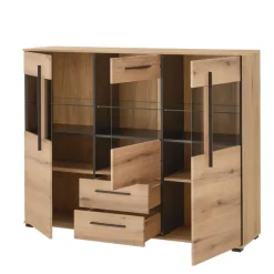 Vitrinen-Highboard in Eiche Holzoptik - Brocus