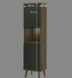 Vitrinenschrank in Graugrün mit Wildeiche - Oliva