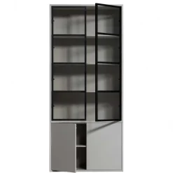 Vitrinenschrank in Hellgrau und Schwarz - Arno