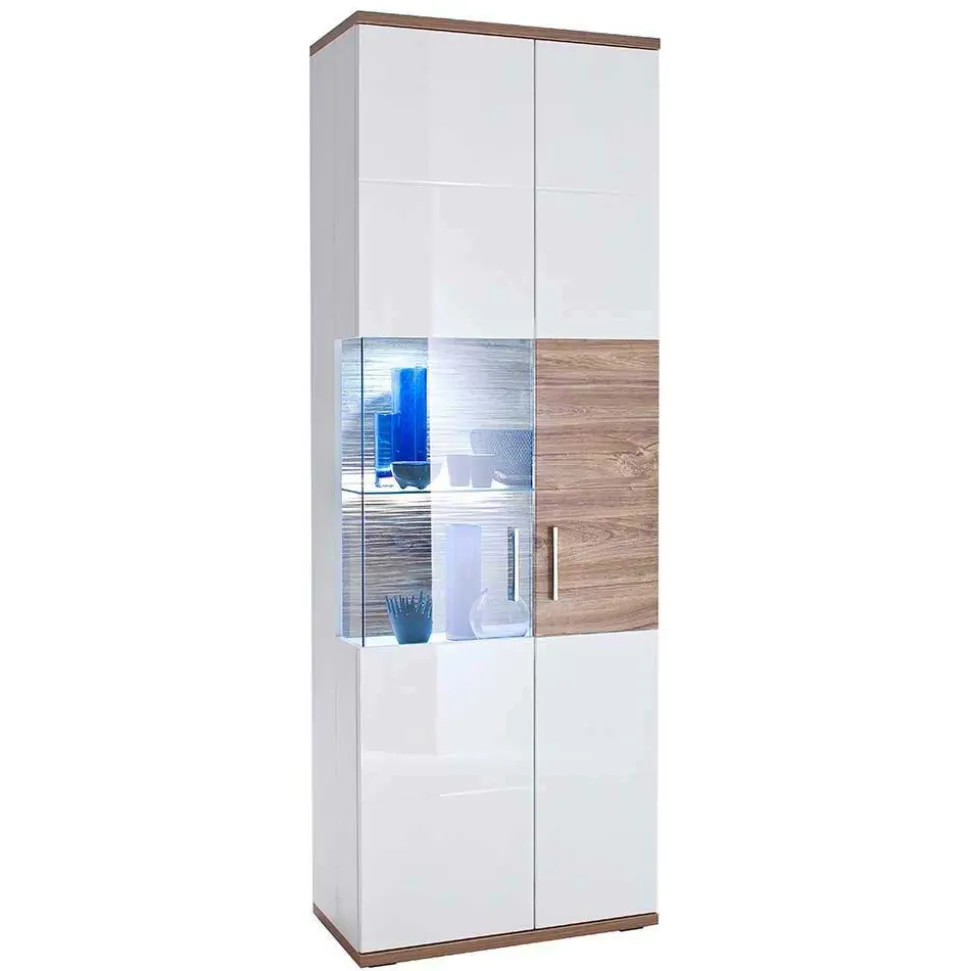 Vitrinenschrank in Hochglanz Weiß - Icadro