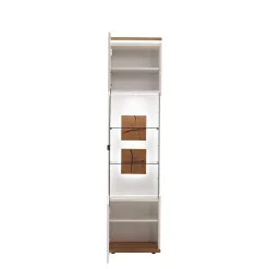 Vitrinen-Schrank in Soft White und Wildeiche - Yordyn