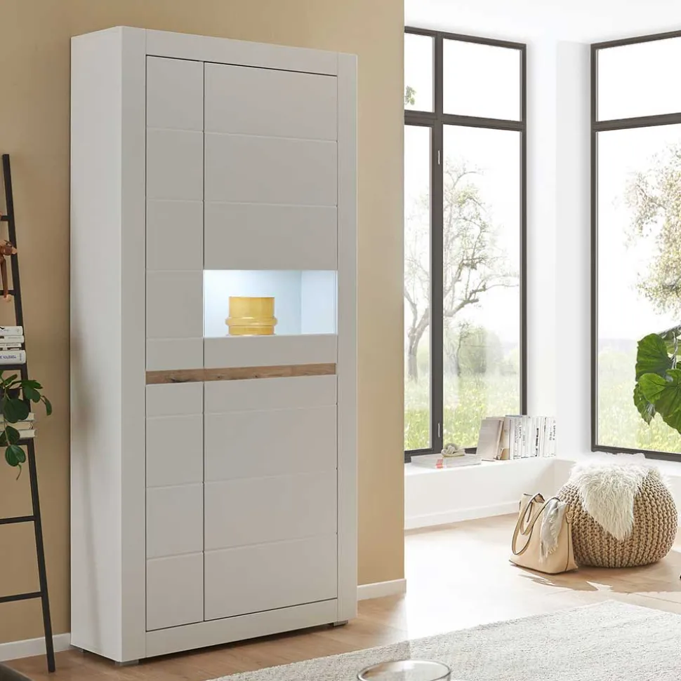 Vitrinenschrank in Weiß - 85x198x35 cm - Ilana