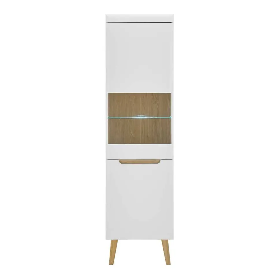 Vitrinenschrank in Weiß mit Eiche - Ginko