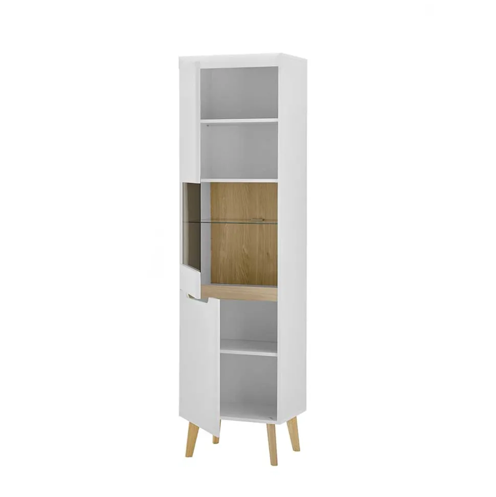 Vitrinenschrank in Weiß mit Eiche - Ginko