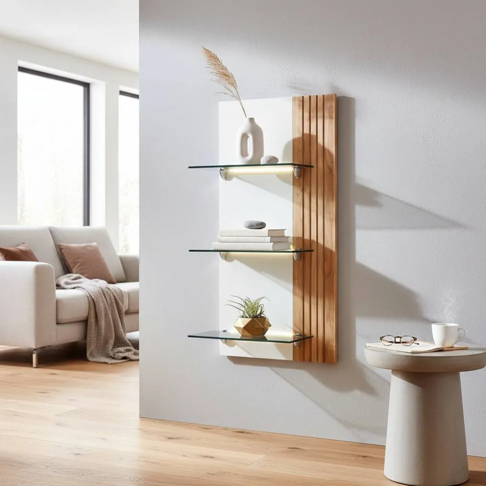 Wandpaneel mit LED Licht - drei Glasablagen - Miloris
