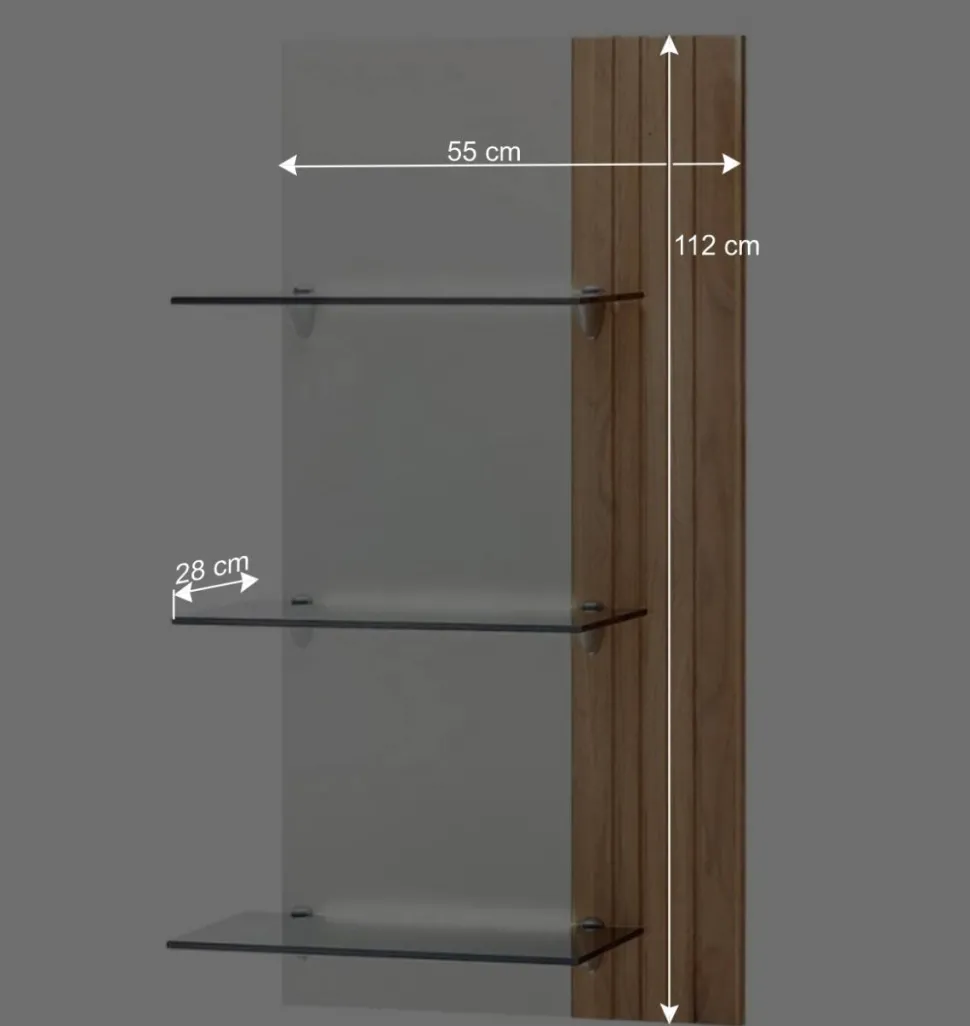 Wandpaneel mit LED Licht - drei Glasablagen - Miloris